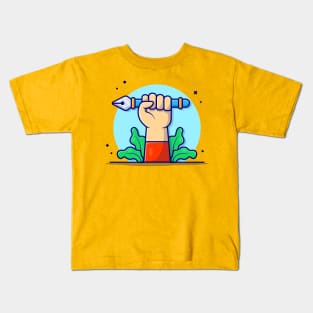 Cute Hand With Pen Tool Cartoon Vector Icon Illustration Kids T-Shirt